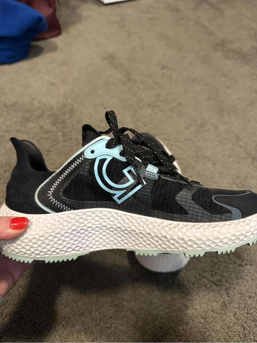 G/FORE Women's Black and White Athletic Sneakers with Light Blue Accents - Picture 4 of 5